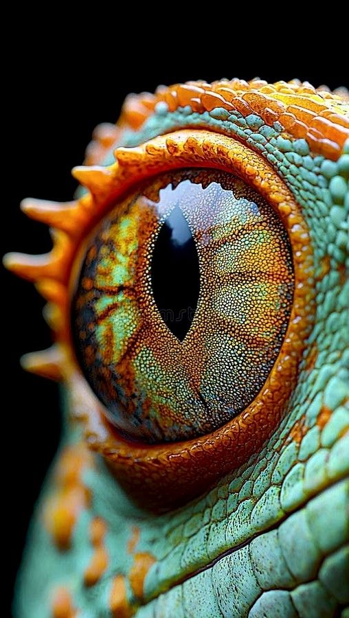 _ 7 Close-up of a vibrant reptile eye with intricate details in orange and turquoise hues, highlighting the texture and colors of the skin. | Sky Rye Design Close-up of a vibrant reptile eye with intricate details in orange and turquoise hues, highlighting the texture and colors of the skin.