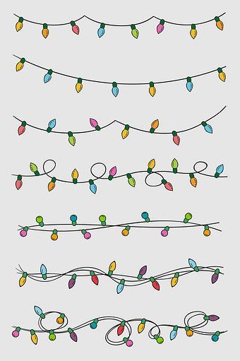 Colorful string lights in various patterns on a gray background, ideal for festive decorations or holiday-themed designs.