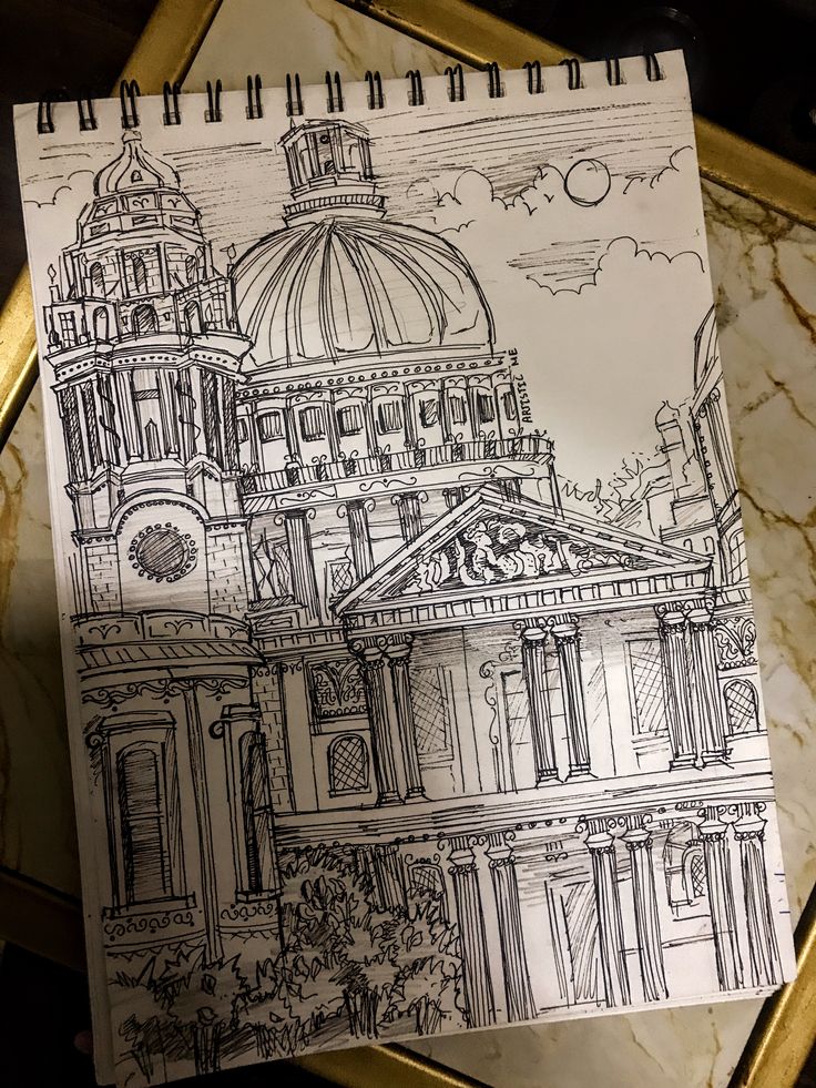 Architectural drawings Detailed architectural sketch of a cathedral dome and towers on a sketchpad, showcasing intricate designs and line work. | Sky Rye Design Detailed architectural sketch of a cathedral dome and towers on a sketchpad, showcasing intricate designs and line work.