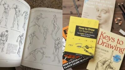 Collection of drawing books and anatomy sketches, ideal for beginners and artists to learn techniques and improve their drawing skills.