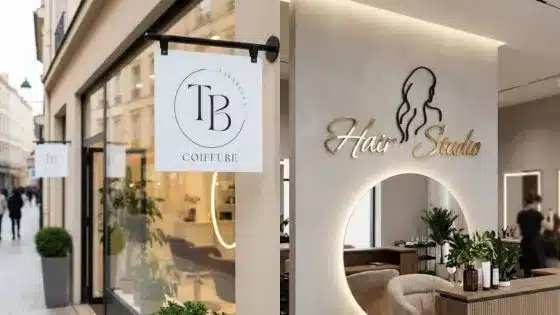 Building a Recognizable Brand Through Design Signage and Online Consistency Modern hair studio entrance with stylish sign and interior, showcasing contemporary salon ambiance. | Sky Rye Design Modern hair studio entrance with stylish sign and interior, showcasing contemporary salon ambiance.