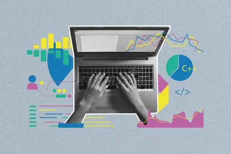 Composite photo collage of hands type macbook keyboard screen interface settings statist Hands typing on laptop with colorful graphs and charts indicating data analysis and programming concepts. | Sky Rye Design Hands typing on laptop with colorful graphs and charts indicating data analysis and programming concepts.