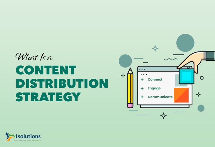 Illustration of What Is a Content Distribution Strategy with a hand pointing at a tablet displaying Connect, Engage, Communicate.