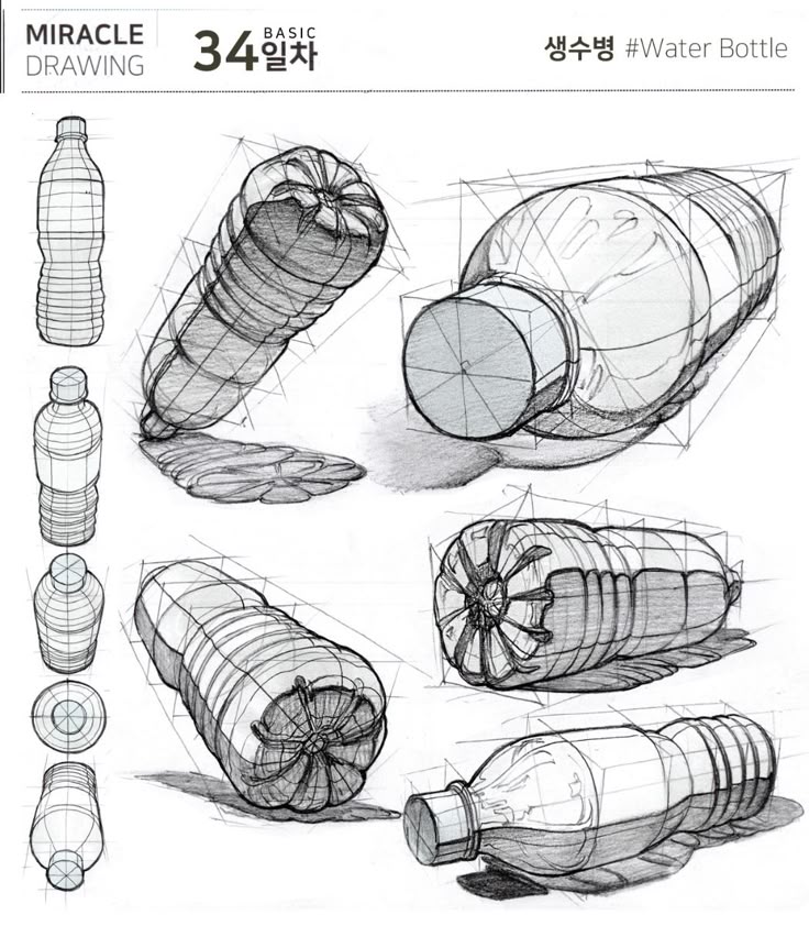 Drawing a 3D Circle Using Ellipses Perspective 1 Pencil sketches of a water bottle from multiple angles, showcasing 3D perspectives and detailed shading techniques. | Sky Rye Design Pencil sketches of a water bottle from multiple angles, showcasing 3D perspectives and detailed shading techniques.