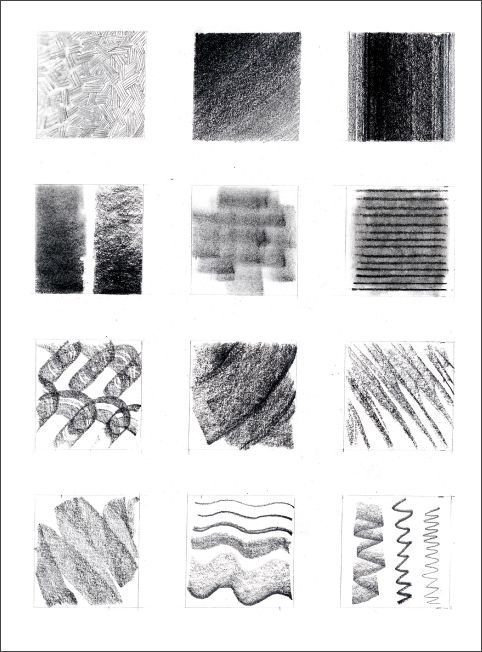 Hatches surface rubbings Grid of 12 different pencil textures, showcasing diverse shading techniques and patterns in grayscale, perfect for artistic inspiration. | Sky Rye Design Grid of 12 different pencil textures, showcasing diverse shading techniques and patterns in grayscale, perfect for artistic inspiration.