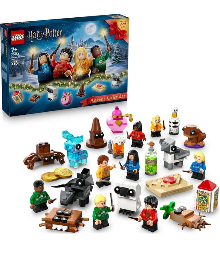 LEGO Harry Potter Advent Calendar with mini-figures and magical builds, perfect for fans, ages 7+; includes 278 pieces for festive fun.
