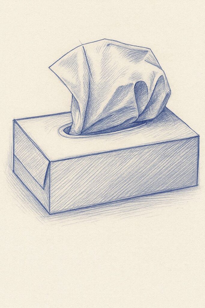 Minimalist Tissue Box Drawing Realistic Pencil Sketch Art 🖊️📦✨ Pencil sketch of a tissue box with a tissue partially pulled out; detailed shading and realistic design on textured paper. | Sky Rye Design Pencil sketch of a tissue box with a tissue partially pulled out; detailed shading and realistic design on textured paper.