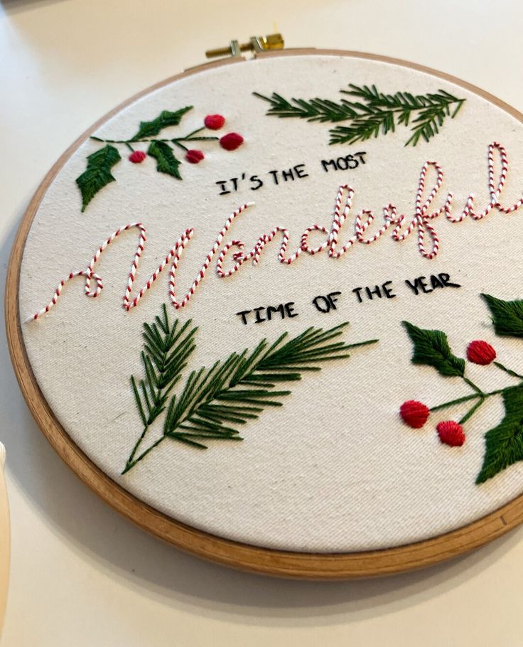 PDF Pattern Christmas Embroidery DIY Handmade Pattern Wonderful time sign - Etsy Polska Festive embroidery hoop with It's the most wonderful time of the year text and Christmas-themed designs. Perfect holiday decor. | Sky Rye Design Festive embroidery hoop with It's the most wonderful time of the year text and Christmas-themed designs. Perfect holiday decor.