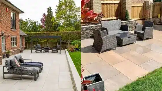Porcelain Patio Tiles Mistakes Most UK Gardeners Make Modern patio designs with stylish outdoor furniture and well-maintained gardens. Ideal for backyard relaxation and entertainment. | Sky Rye Design Modern patio designs with stylish outdoor furniture and well-maintained gardens. Ideal for backyard relaxation and entertainment.