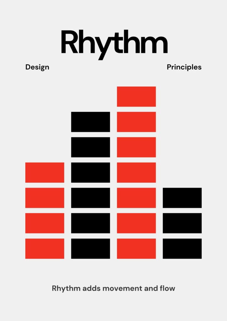 Proportion 1 Graphic illustrating design principles. Red and black blocks form a rhythm pattern, symbolizing movement and flow. | Sky Rye Design Graphic illustrating design principles. Red and black blocks form a rhythm pattern, symbolizing movement and flow.