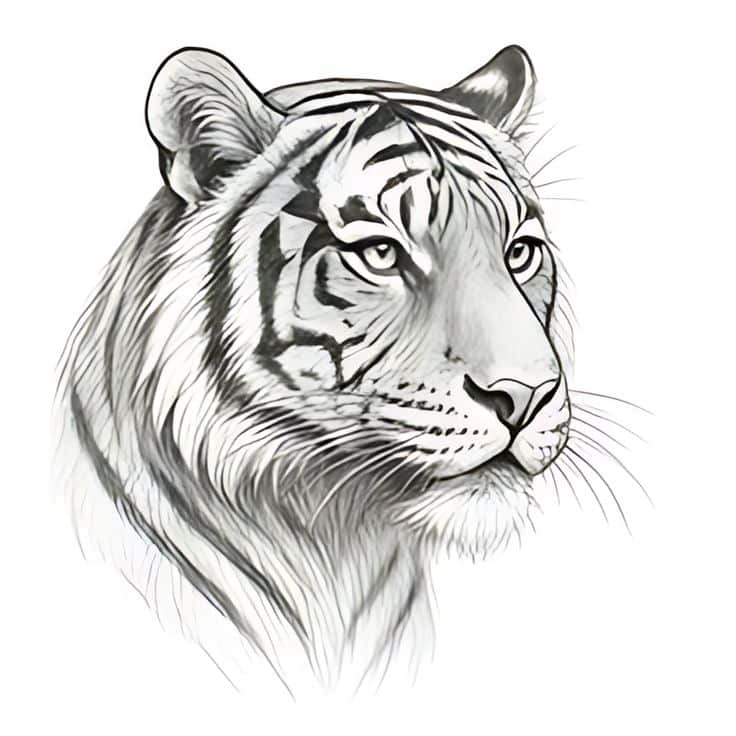 Tiger Head Pencil Sketch in Profile | Sky Rye Design