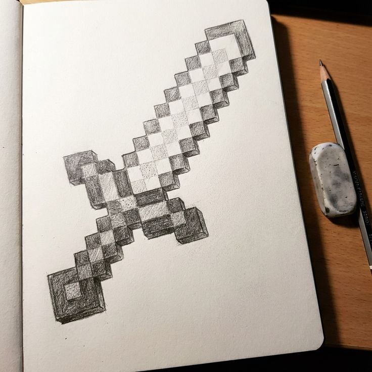 Transform Your Art with Minecraft Diamond Sword Drawing _ Pencil sketch of a pixelated sword on paper with an eraser and pencil beside it, inspired by video game design on a wooden desk. | Sky Rye Design Pencil sketch of a pixelated sword on paper with an eraser and pencil beside it, inspired by video game design on a wooden desk. easy minecraft sword drawing