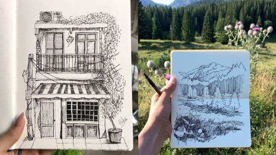 Viewing Deck Blog - 2025-12-01T102944919 Hand-drawn sketches of a quaint building and scenic mountain landscape, captured outdoors for artistic inspiration and tranquility. | Sky Rye Design Hand-drawn sketches of a quaint building and scenic mountain landscape, captured outdoors for artistic inspiration and tranquility.