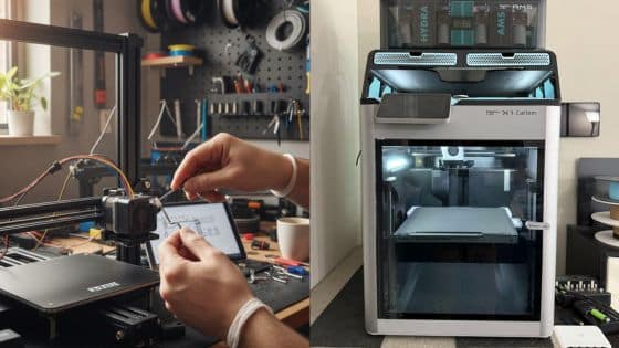 Viewing Deck Blog - 2025-12-01T165349350 Hands adjusting a 3D printer in a workshop and a modern 3D printer machine next to it, highlighting advanced printing technology. | Sky Rye Design Hands adjusting a 3D printer in a workshop and a modern 3D printer machine next to it, highlighting advanced printing technology.