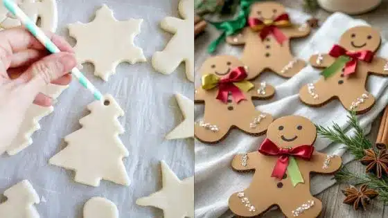 Viewing-Deck-Blog-2025-12-18T230710537 Homemade Christmas cookies: raw dough cutouts with a tree pattern on the left, and decorated gingerbread men with bows on the right. | Sky Rye Design Homemade Christmas cookies: raw dough cutouts with a tree pattern on the left, and decorated gingerbread men with bows on the right.