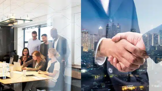 Viewing-Deck-Blog Team collaborating in modern office and business handshake overlaying city skyline, symbolizing corporate partnership and cooperation. | Sky Rye Design Team collaborating in modern office and business handshake overlaying city skyline, symbolizing corporate partnership and cooperation.