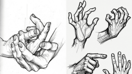 Viewing Deck Blog копия 10 Sketch of various hand poses, highlighting detailed fingers and gestures, showcasing artistic anatomy and drawing techniques. | Sky Rye Design Sketch of various hand poses, highlighting detailed fingers and gestures, showcasing artistic anatomy and drawing techniques.