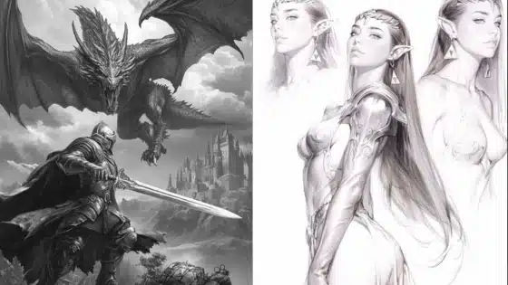 Viewing-Deck-Blog_-копия Fantasy artwork of a knight facing a dragon, with ethereal elves in the background, featuring a medieval castle and ethereal landscapes. | Sky Rye Design Fantasy artwork of a knight facing a dragon, with ethereal elves in the background, featuring a medieval castle and ethereal landscapes.