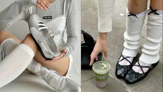 Viewing-Deck-Blog_-копия-_10_ 1 Fashionable ballet flats paired with white knee-high socks. Silver and black designs showcase versatile street and casual style. | Sky Rye Design Fashionable ballet flats paired with white knee-high socks. Silver and black designs showcase versatile street and casual style.