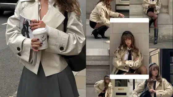 Viewing-Deck-Blog_-копия-_9_ Fashionable woman in a beige trench coat, skirt, and holding a coffee cup on a city street. Stylish urban fall look with layered outfits. | Sky Rye Design Fashionable woman in a beige trench coat, skirt, and holding a coffee cup on a city street. Stylish urban fall look with layered outfits.