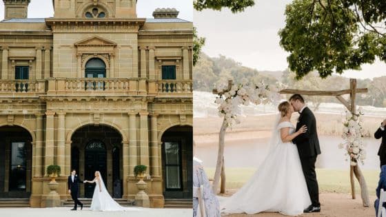 Wedding Decor Ideas to Elevate Celebration Bride and groom at historic venue and nature backdrop, embracing under floral arch, showcasing elegant wedding themes and romantic settings. | Sky Rye Design Bride and groom at historic venue and nature backdrop, embracing under floral arch, showcasing elegant wedding themes and romantic settings.