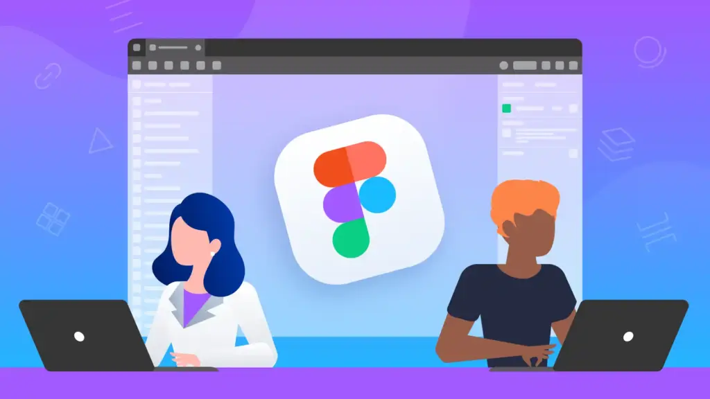 What-is-Figma-and-Why-Figma-is-the-Best-UI-UX-Design-Tool Illustration of two people working on laptops with a Figma logo in the center, conveying design collaboration. | Sky Rye Design Illustration of two people working on laptops with a Figma logo in the center, conveying design collaboration.