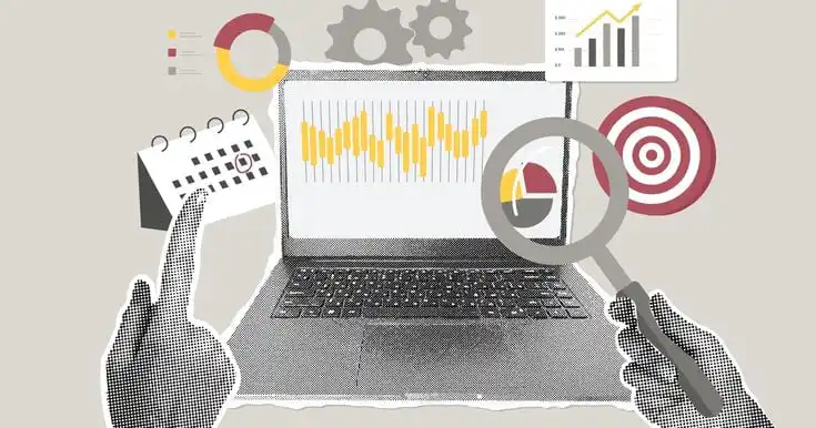 When SEO Can Be A Brand Health Signal Collage of data analysis with laptop, graphs, calendar, gears, and target, symbolizing business strategy and digital marketing. | Sky Rye Design Collage of data analysis with laptop, graphs, calendar, gears, and target, symbolizing business strategy and digital marketing. how to make vector graphics