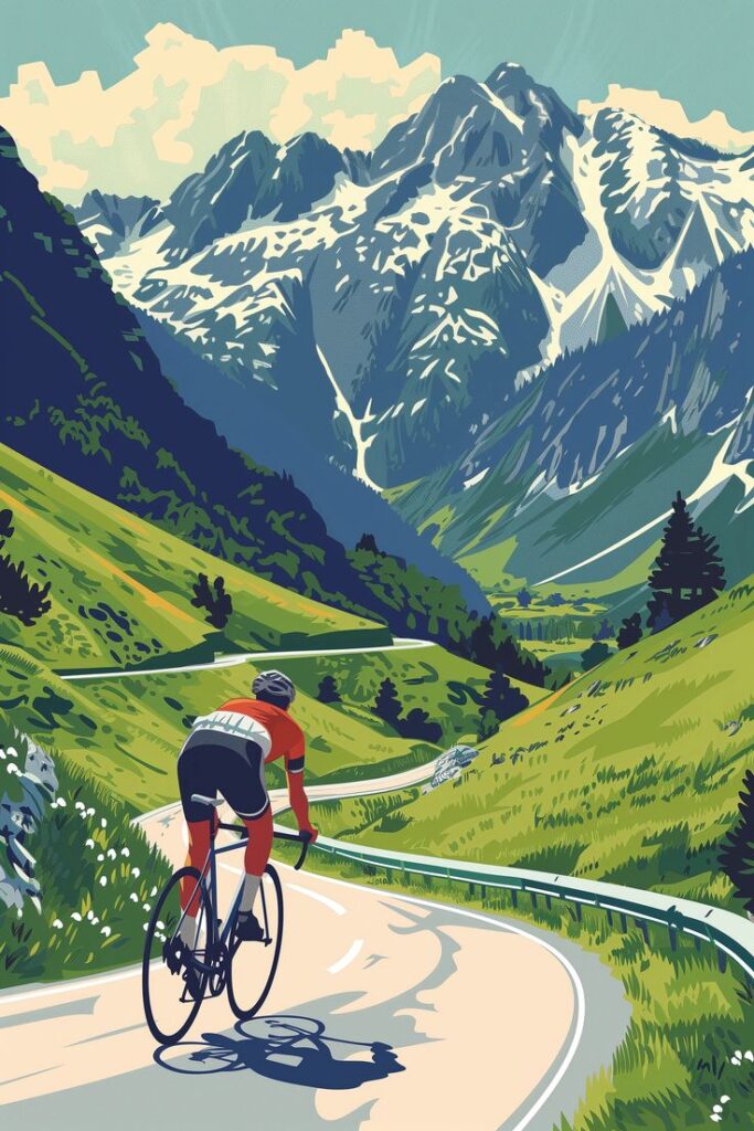 a man riding a bike down a winding road | Sky Rye Design