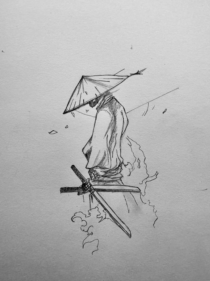 a9674aadfb7be1809cbb8c44d653d8ae Sketch of a samurai in traditional attire, wearing a conical hat and carrying a katana, with an abstract background. Black and white drawing. | Sky Rye Design Sketch of a samurai in traditional attire, wearing a conical hat and carrying a katana, with an abstract background. Black and white drawing.
