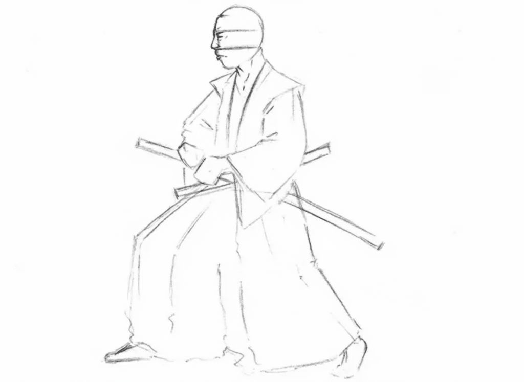 ai-edited-image-1766477750776 Sketch of a samurai in traditional attire, holding swords, exuding strength and grace in a poised stance. | Sky Rye Design Sketch of a samurai in traditional attire, holding swords, exuding strength and grace in a poised stance.