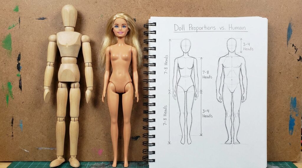 ai-photo-studio-1765971352488-1 Wooden mannequin, fashion doll, and sketchpad showing proportions comparison between dolls and humans. Art and design concept. | Sky Rye Design Wooden mannequin, fashion doll, and sketchpad showing proportions comparison between dolls and humans. Art and design concept.