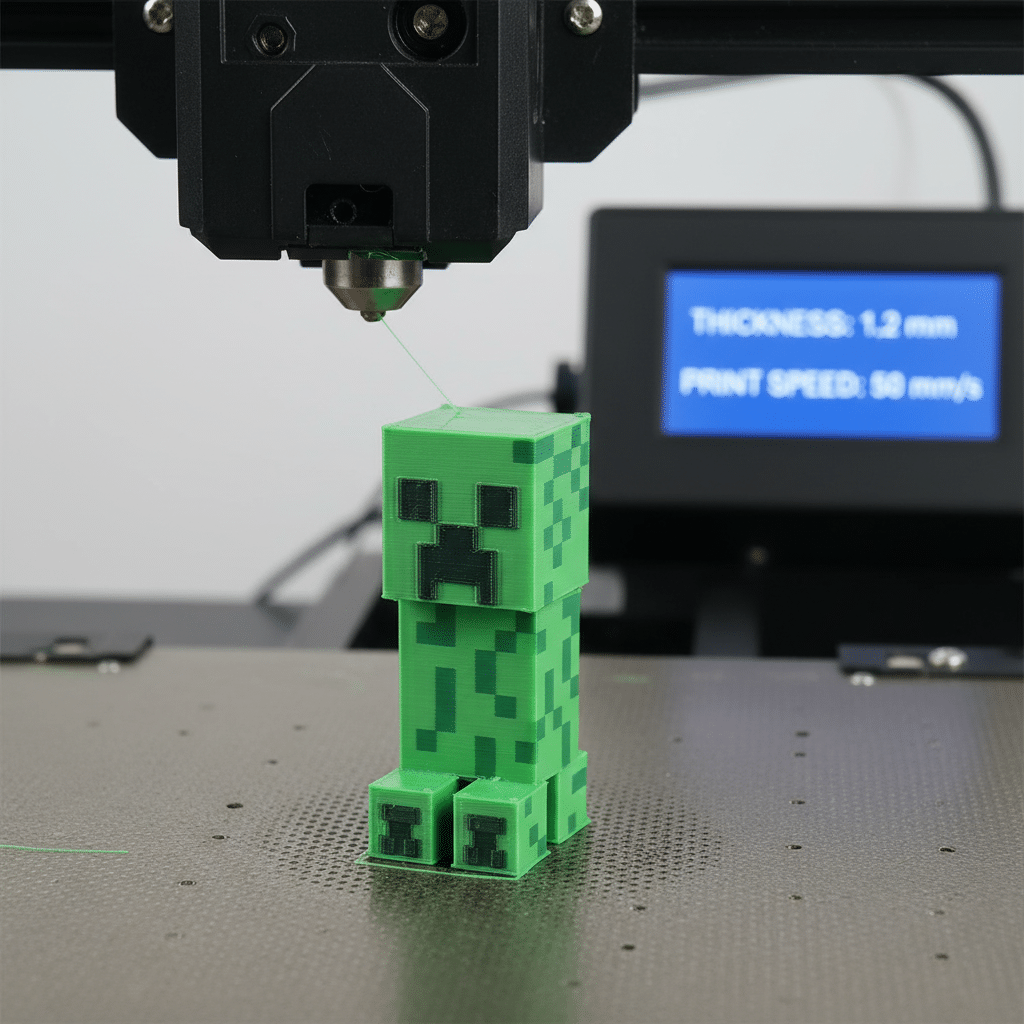 ai-photo-studio-1766595165682-1 3D printer creating a green pixelated figure, showcasing advanced technology in action. Perfect for tech and gaming enthusiasts. | Sky Rye Design 3D printer creating a green pixelated figure, showcasing advanced technology in action. Perfect for tech and gaming enthusiasts.