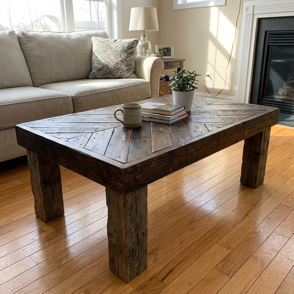 ai-photo-studio-1766673292419-2 Rustic wooden coffee table with books and a plant, in a cozy living room with a beige sofa and fireplace, sunlight streaming in. | Sky Rye Design Rustic wooden coffee table with books and a plant, in a cozy living room with a beige sofa and fireplace, sunlight streaming in.