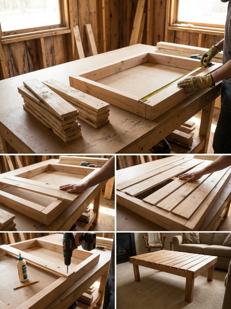 ai-photo-studio-1766673868040-1 DIY guide on building a wooden coffee table, step-by-step assembly from measuring to the finished piece, in a cozy workspace. | Sky Rye Design DIY guide on building a wooden coffee table, step-by-step assembly from measuring to the finished piece, in a cozy workspace.