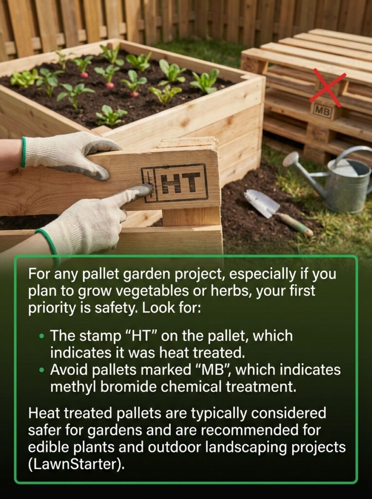 ai-photo-studio-1766675502976-2 Gardening with pallets: choose heat-treated pallets marked HT for safety over methyl bromide ones marked MB. Safe for veggies and herbs. | Sky Rye Design Gardening with pallets: choose heat-treated pallets marked HT for safety over methyl bromide ones marked MB. Safe for veggies and herbs.