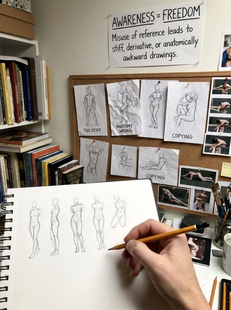 ai-photo-studio-1766759220767-2 Artist sketching human figures in a creative studio with figure reference drawings on a corkboard, emphasizing anatomical awareness. | Sky Rye Design Artist sketching human figures in a creative studio with figure reference drawings on a corkboard, emphasizing anatomical awareness.