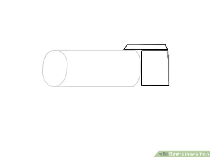 aid2543931-v4-728px-Draw-a-Train-Step-2-Version-2jpg-_1_ Simple outlined drawing of a train engine's basic shape in progress, featuring a cylindrical front and rectangular cab. | Sky Rye Design Simple outlined drawing of a train engine's basic shape in progress, featuring a cylindrical front and rectangular cab.