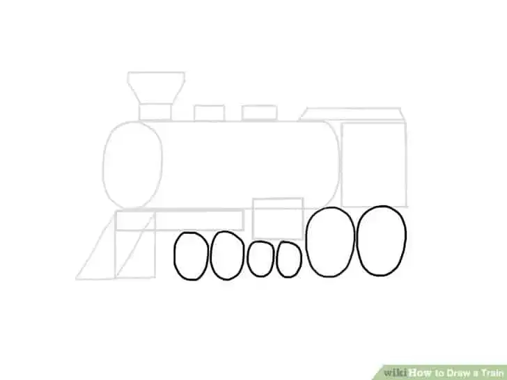 Simple sketch of a train showing basic shapes and outlines for drawing beginners.
