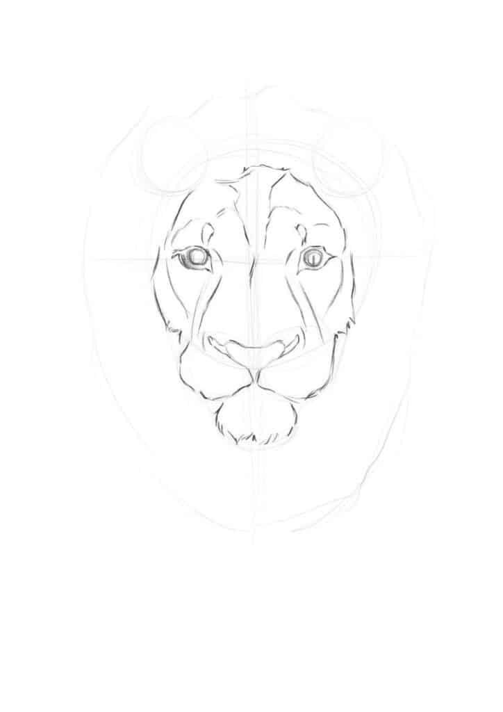 c73f8e0fde36fe9816aa6be3ed071c41 Pencil sketch of a lion's face with detailed eyes and nose, capturing the majestic and powerful expression of the king of the jungle. | Sky Rye Design Pencil sketch of a lion's face with detailed eyes and nose, capturing the majestic and powerful expression of the king of the jungle.