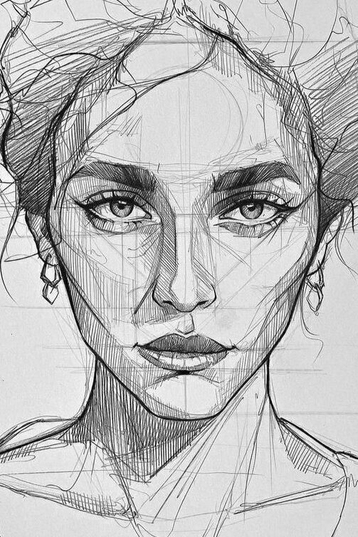 d80aeed1-a0ff-43fe-871a-1b01c30e7bc8 Pencil sketch of a woman's face, showcasing detailed features and expressive eyes, with an artistic, rough line style. | Sky Rye Design Pencil sketch of a woman's face, showcasing detailed features and expressive eyes, with an artistic, rough line style.