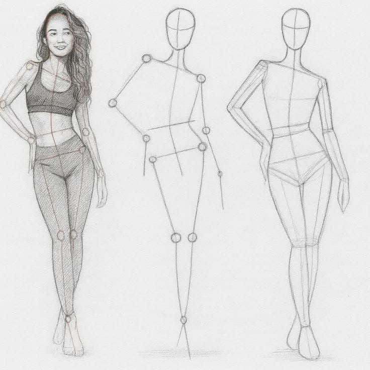 dc3ccf8a-cf20-451c-9848-955d296f9aae Drawing process of a woman, showing stages from stick figure to detailed sketch, highlighting art techniques in figure drawing. | Sky Rye Design Drawing process of a woman, showing stages from stick figure to detailed sketch, highlighting art techniques in figure drawing.