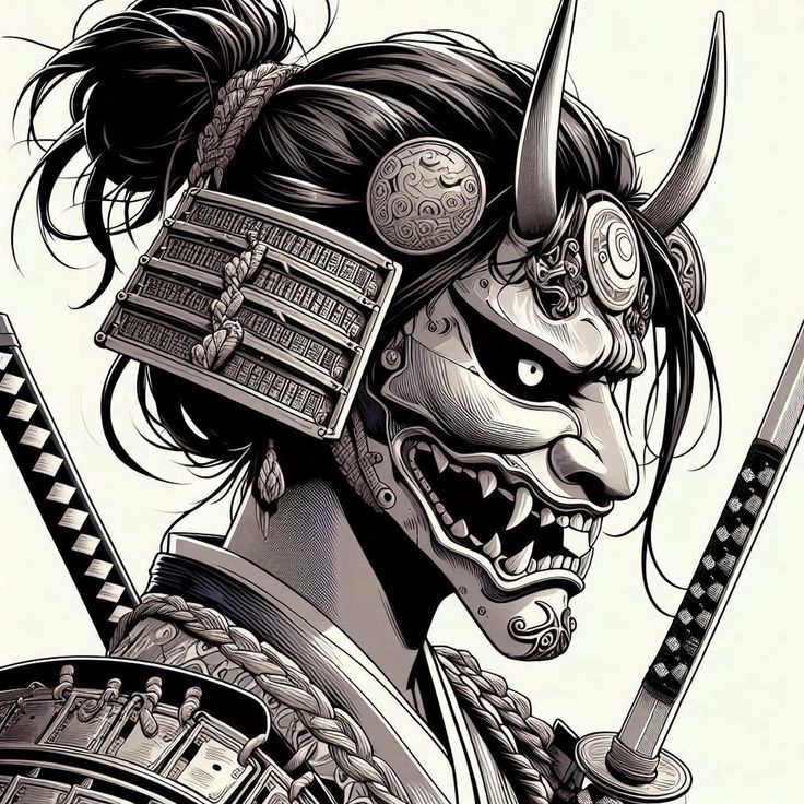 ed329892-aef1-4805-b3ad-e99aabb7f908 Samurai warrior with oni mask, katana, and detailed armor, showcasing a blend of traditional and fantasy elements. | Sky Rye Design Samurai warrior with oni mask, katana, and detailed armor, showcasing a blend of traditional and fantasy elements.