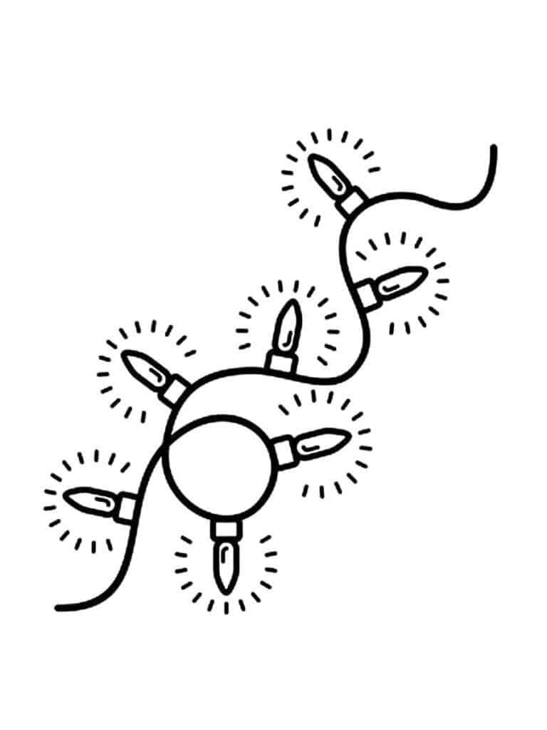 f04f9d68483abcf58cc811b06467075b Line art of Christmas lights string, featuring five glowing bulbs, ideal for festive decoration themes. Simple black and white illustration. | Sky Rye Design how to draw christmas lights