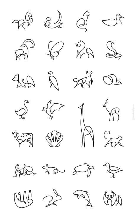 f1cbf007a3f91ee69ab9ce70f4ea5c66 Minimalistic line art collection depicting various animals, including birds, a horse, a cat, a giraffe, and more on a white background. | Sky Rye Design Minimalistic line art collection depicting various animals, including birds, a horse, a cat, a giraffe, and more on a white background.