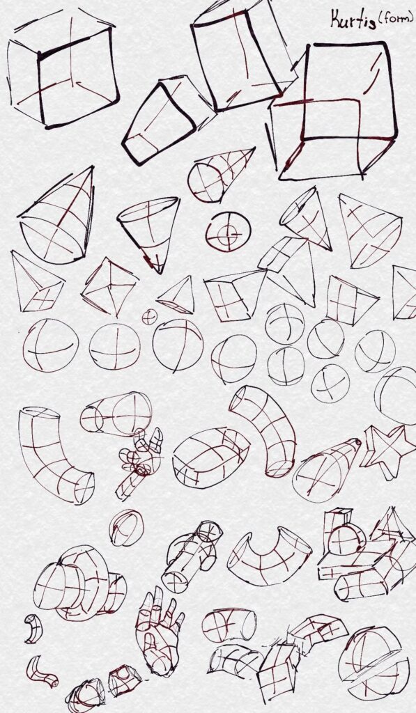 f5e8cef1e52abd7603535eeeb5b28d74 Pencil sketches of 3D geometric shapes, like cubes, cones, and spheres, illustrating form and perspective on a textured background. | Sky Rye Design Pencil sketches of 3D geometric shapes, like cubes, cones, and spheres, illustrating form and perspective on a textured background.