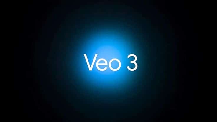 gemini Google Veo3 Tech Glowing blue light with Veo 3 text in the center on a dark background. | Sky Rye Design Glowing blue light with Veo 3 text in the center on a dark background.