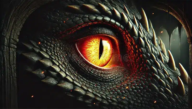 glowing-dragon-eye-cave-shadows-luminous-glows-cavernous-dark-environment-textured-scales-realistic-iris-draw-378473560 Close-up of a dragon's fiery orange eye with textured black scales, evoking fantasy and adventure. | Sky Rye Design Close-up of a dragon's fiery orange eye with textured black scales, evoking fantasy and adventure.