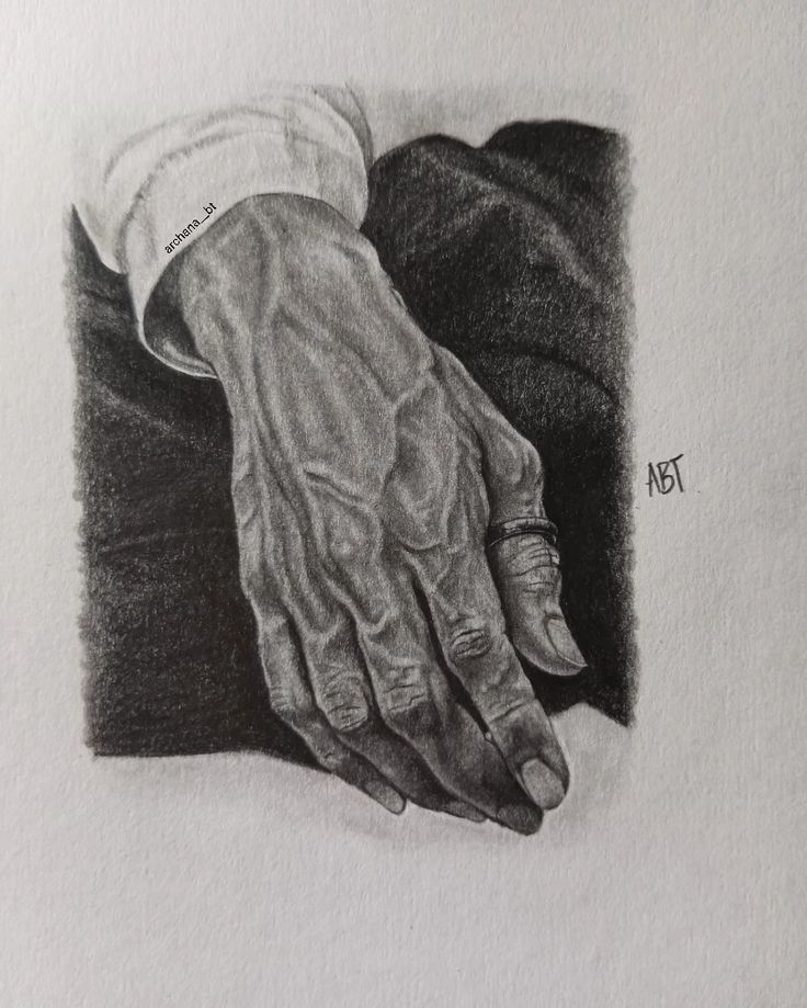 Hyperrealistic pencil drawing of a detailed hand with veins, wearing a ring, showcasing artistic talent in shading and texture.