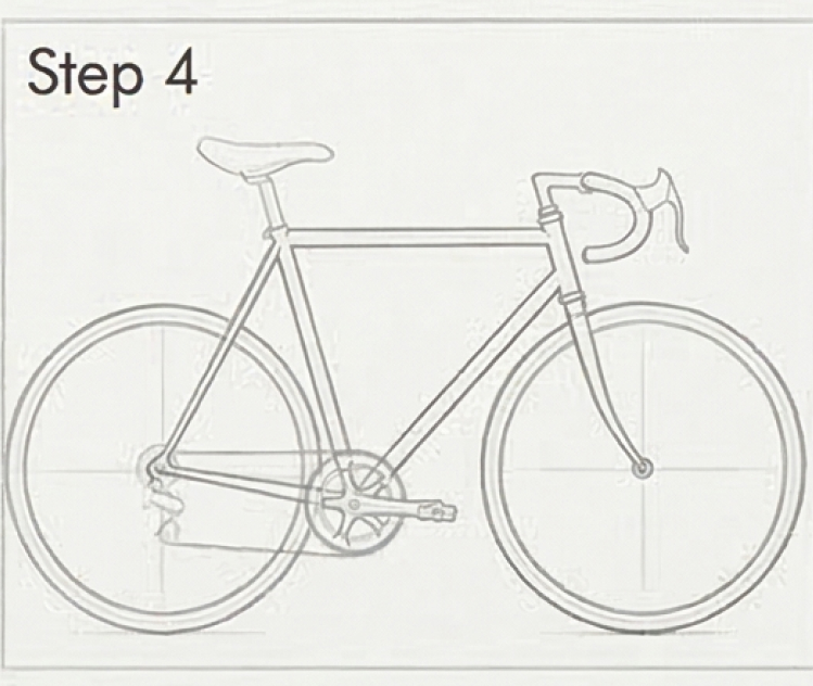 Road bike assembly diagram — Step 4: side view line drawing of a road bicycle with drop handlebars