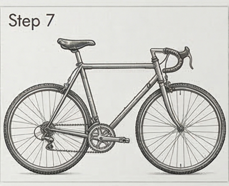 Side view illustration of a classic road bicycle with drop handlebars and gear drivetrain, labeled Step 7.